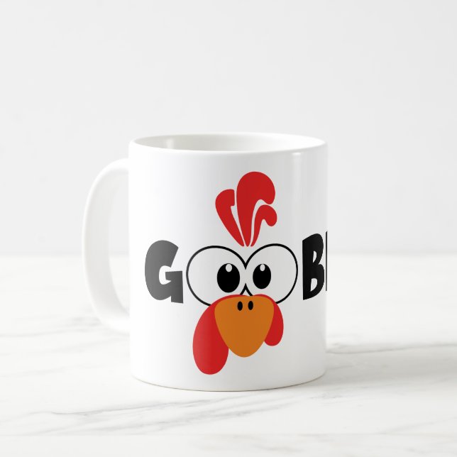 Caneca de Café com Rosto de Peru Gobble (Frente Esquerda)