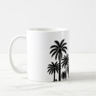 Caneca de Café com Silhueta de Palmeiras Negras Tr