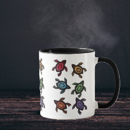 Caneca de Café com Tartarugas Abstratas Coloridas