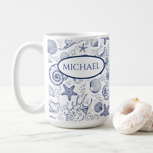 Caneca de café com tema de conchas náuticas da pra (Com Donut)