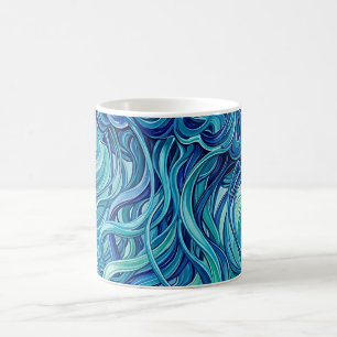 Caneca de Café com Tentáculos de Água-Viva Abstrat
