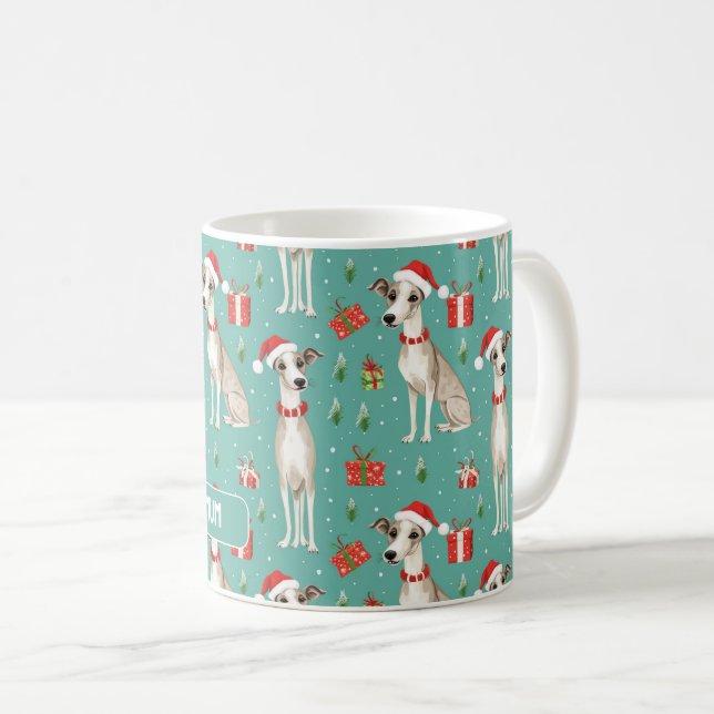 Caneca De Café Com texto Whippet Wonderland Natal (Frente Esquerda)