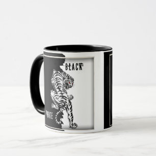 Caneca de café com tigre preto e branco