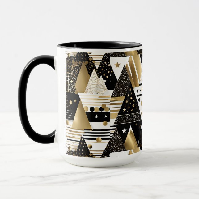 caneca de café com triângulos abstratos dourados e (Esquerda)