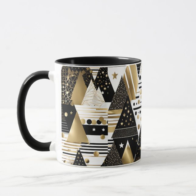caneca de café com triângulos abstratos dourados e (Esquerda)