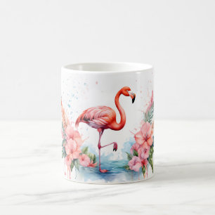 Caneca de café com um flamingo rosa impresso
