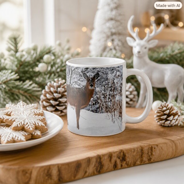 Caneca de Café com Veado de Cauda Branca na Neve d (Criador carregado)