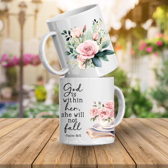 Caneca de café com versículo bíblico cristão Salmo (Bible Verse Floral Mugs)