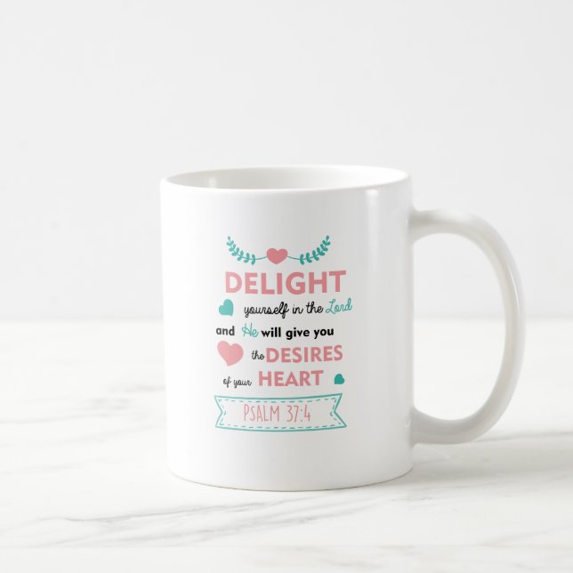 Caneca de café com versículo bíblico Salmo 37:4 cr (Direita)