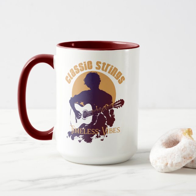 Caneca de Café com Violão Clássico Vintage (Com Donut)