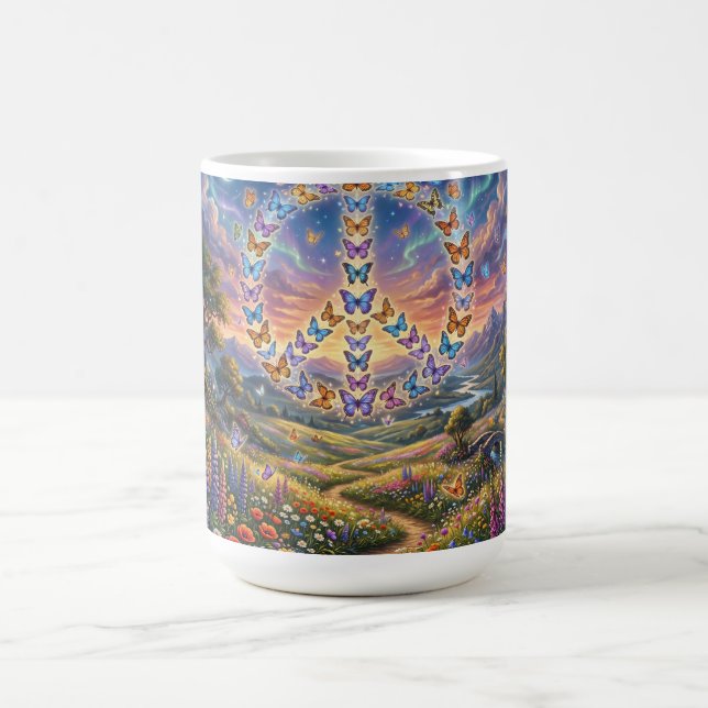 Caneca de café com vista noturna colorida do símbo (Centro)