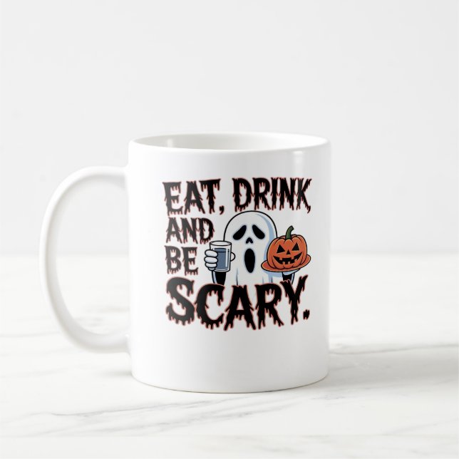 Caneca De Café Coma Beba Seja Assustador Abóbora de Halloween Est (Esquerda)