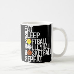 Caneca De Café Coma Dormir Softball Voleibol No Basquete Repete F