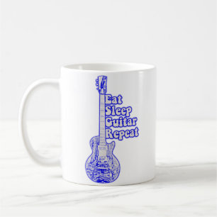 Caneca De Café Coma guitarra de sono repete. violão azul vintage