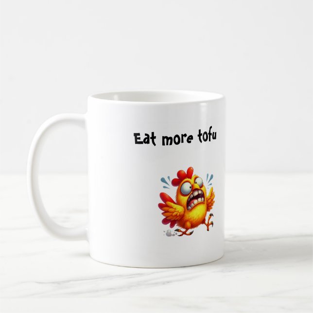 Caneca De Café Coma Mais Tofu com Frango Engraçado em Pânico (Esquerda)