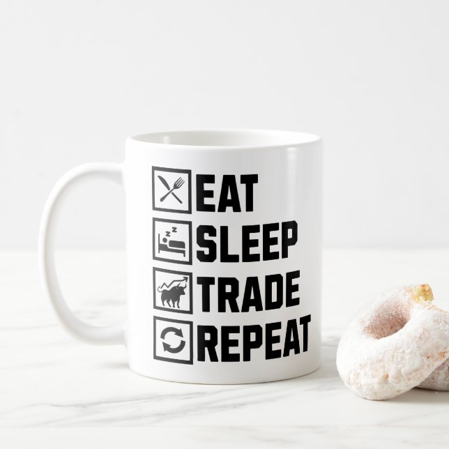 Caneca De Café Coma Sleep Trade Repita Comerciante Engraçado de B (Com Donut)