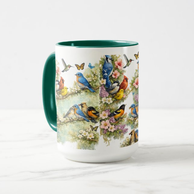 Caneca de Café Combo Jardim de Pássaros Coloridos  (Frente Esquerda)