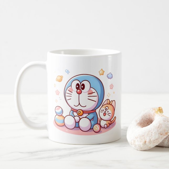 Caneca De Café Come Come Cat And Doraemon (Com Donut)