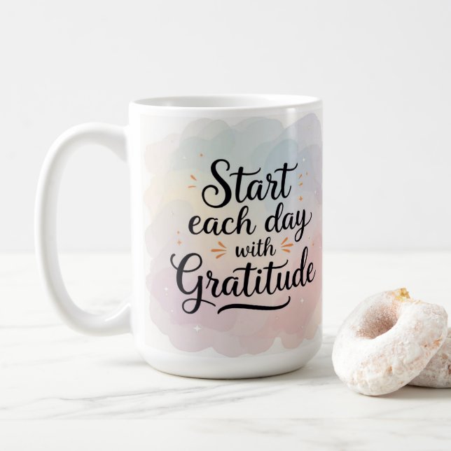 Caneca De Café Comece todos os dias com Mug de Café Oz de Gratidã (Com Donut)