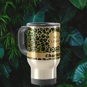 Caneca De Café Comércio de leopardo-de-ouro verde-meralda