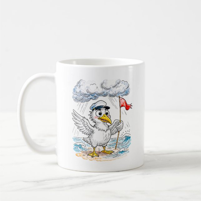 Caneca De Café Comic Bird Beach Wind Check Postcard (Esquerda)