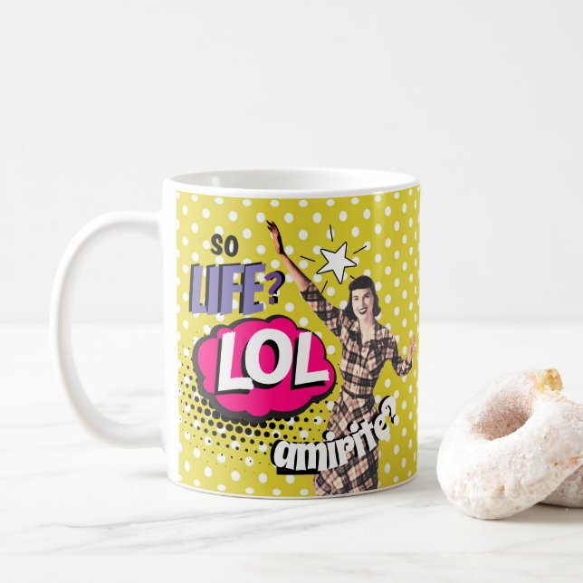 Caneca De Café Comic Book Pop Art Retro Lady Funny (Com Donut)