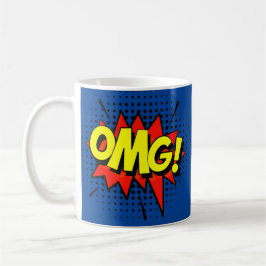Caneca De Café Comic Pop Art Blue Red Yellow OMG Novelty Divertid