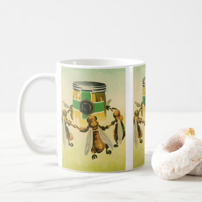 Caneca De Café Comida Antiga, Abelhas Orgânicas Dançando em Pote  (Com Donut)