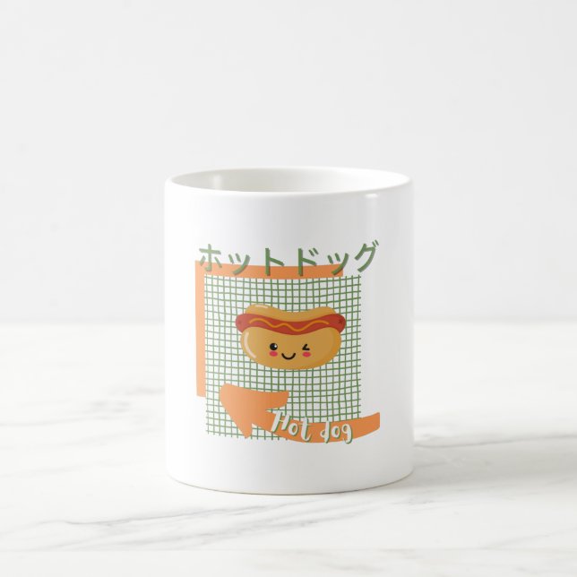 Caneca De Café comida kawaii - cachorro quente, laranja, verde (Centro)