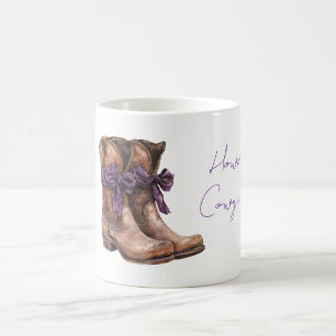Caneca De Café Como Está Cowgirl Botas Marrons Laços Roxos