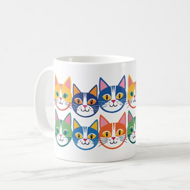 Caneca De Café Companheiros Coloridos de Gatos (Frente Esquerda)