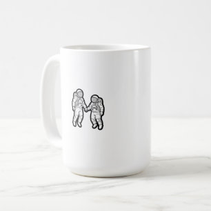 Caneca De Café Companheiros Cósmicos - Astronautas Segurando Mãos
