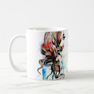 Caneca De Café Composição colorida da mulher da tinta abstrata 