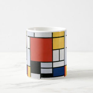 Caneca De Café Composição com Abstrato azul amarelo vermelho e pr