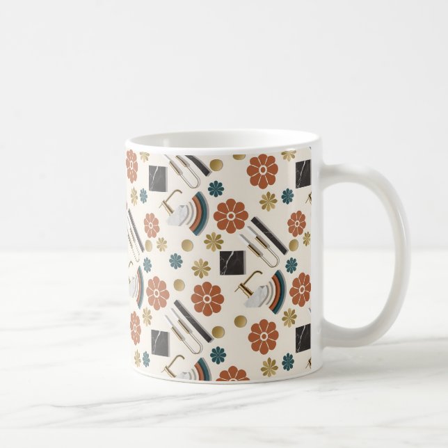 Caneca De Café composição decorativa moderna combinando floral (Direita)