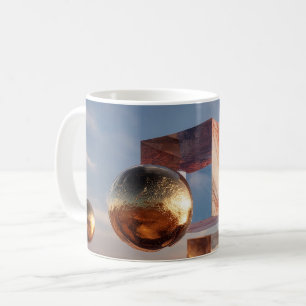 Caneca De Café Composição Geométrica Surrealista Com Esferas Dour