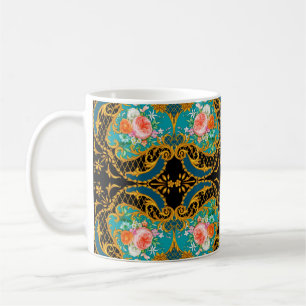 Caneca De Café Composição quadrada com flores cor-de-rosa e lar