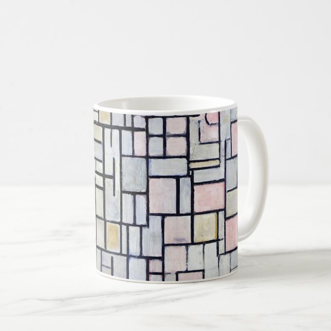 Caneca De Café Composição Rosa e Cinzas, Mondrian (Frente Esquerda)
