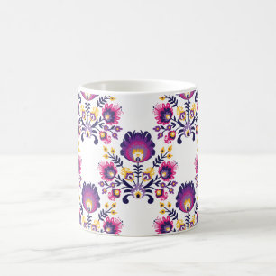 Caneca De Café Composição tradicional com flores roxas Folk