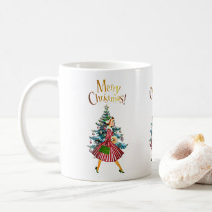 Caneca De Café Compras de Natal da Senhora Vintage de 1950