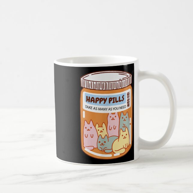 Caneca De Café Comprimidos Felizes Divertidos Gato Fofo Saúde Men (Direita)