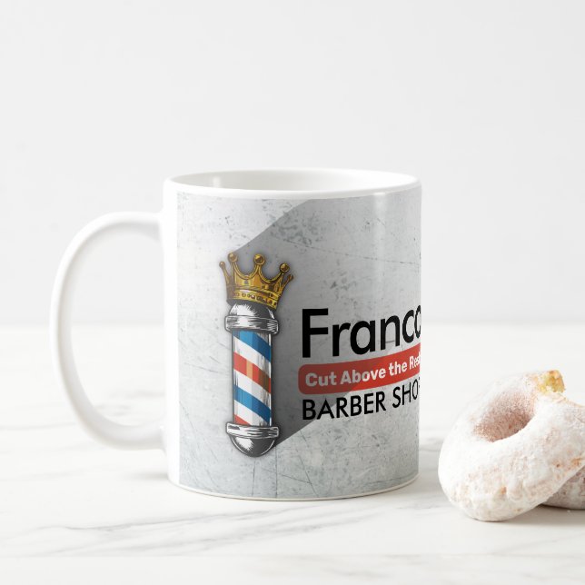 Caneca De Café Compro Barber Coroa Real Barbeiro Par Salão QR (Com Donut)