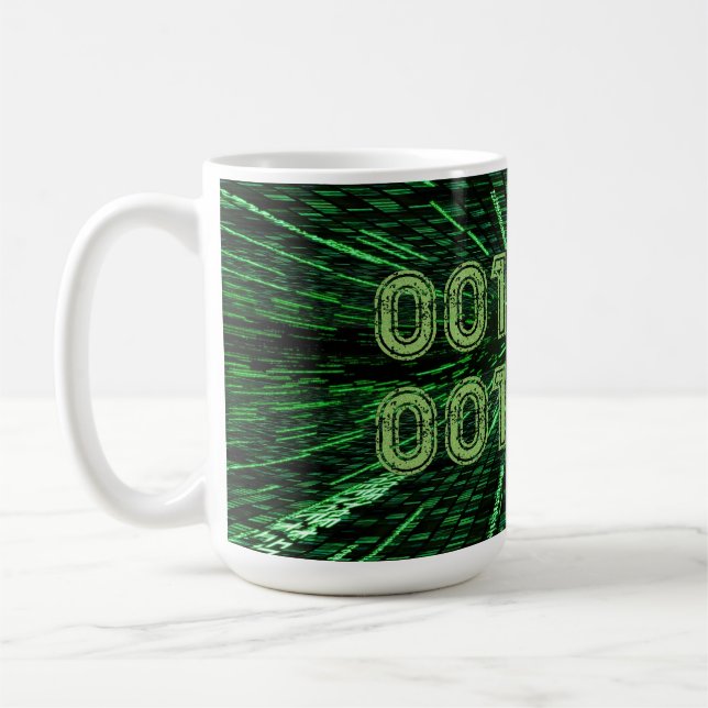 Caneca De Café Computação verde vibrante com código binário 69 do (Esquerda)