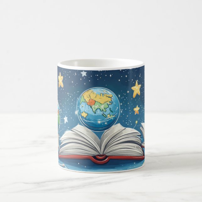 Caneca De Café conceito educacional com globos flutuando acima (Centro)