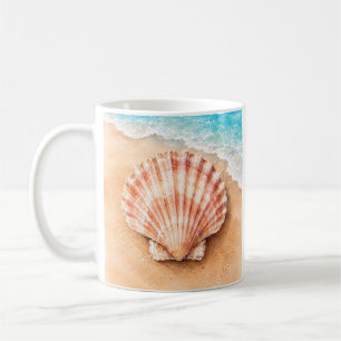 Caneca De Café Concha de vieira em aquarela na praia