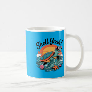 Caneca De Café Concha Sim Tartaruga Fofa Praia Oceano Trocadilho 