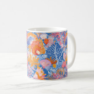 Caneca De Café Conchas Corais Coloridas Turquesa Roxo Oceano
