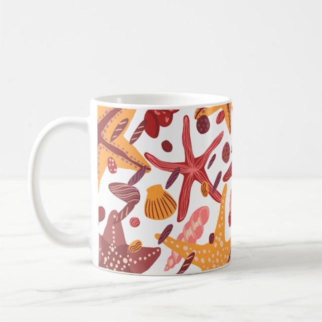 Caneca De Café Conchas de Starfish: Padrão do Mar Escandinavo (Esquerda)