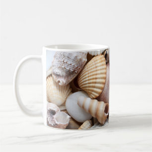 Caneca De Café Conchas do Mar Pedras Fundo Coral