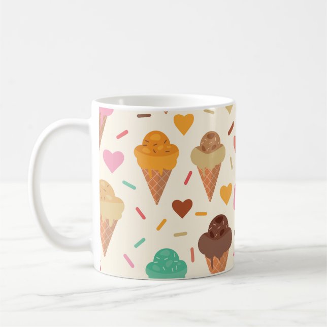 Caneca De Café Cones de Sorvete Fofos com Corações  (Esquerda)